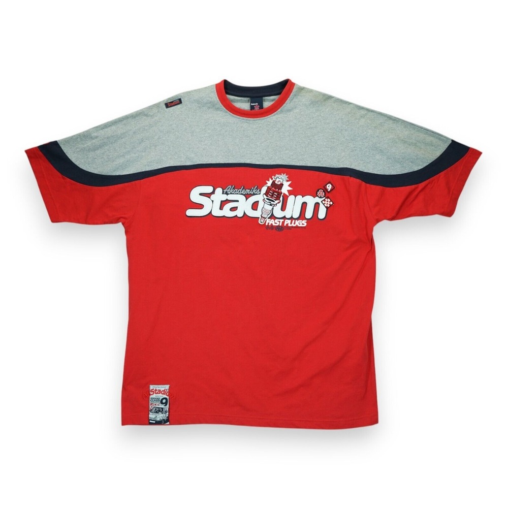 Y2K Akademiks Stadium Fast Plugs T-Shirt Size XL Red & Gray Racing